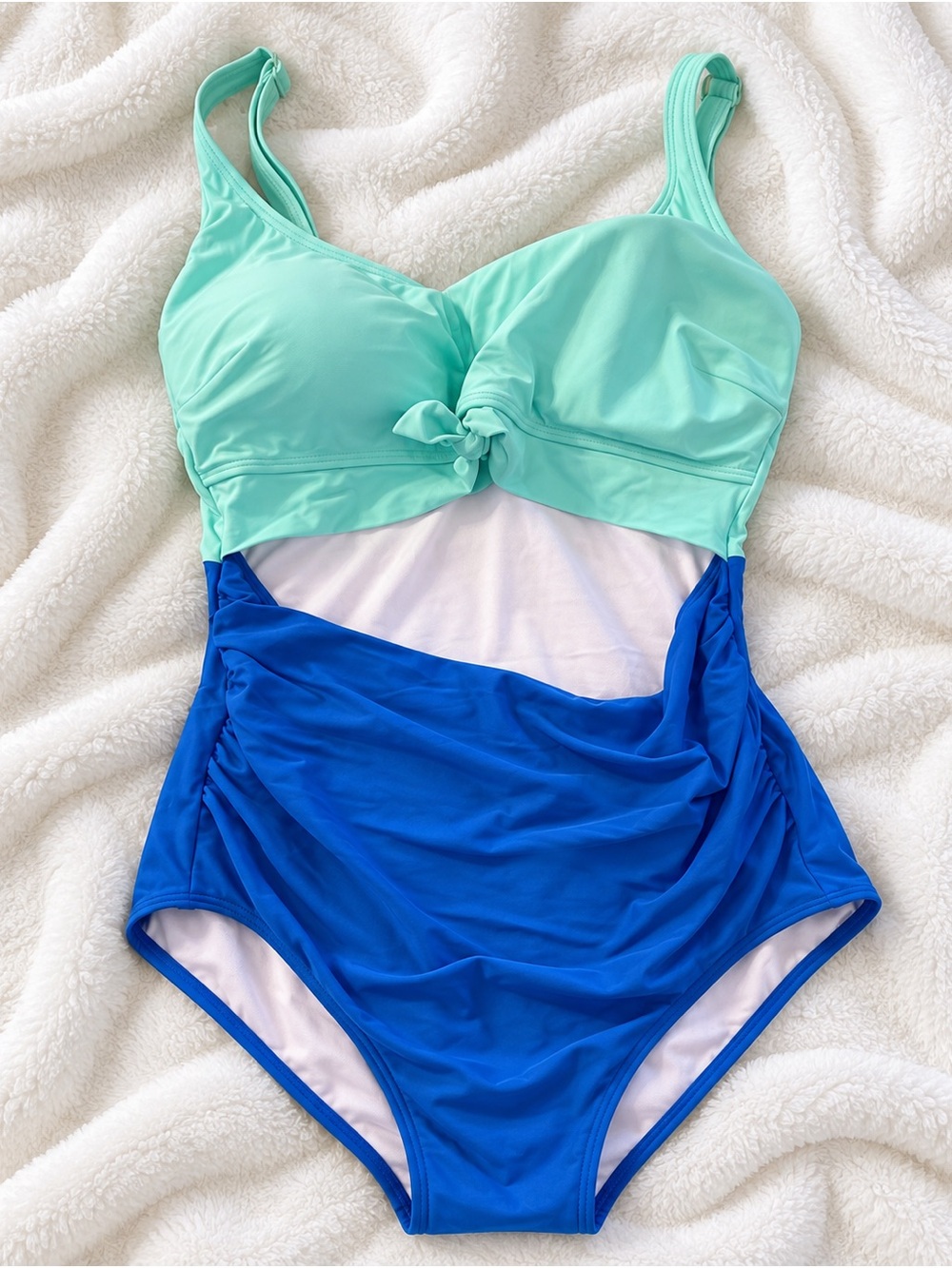 Colorblock One-Piece Swimsuit in Mint and Royal Blue by